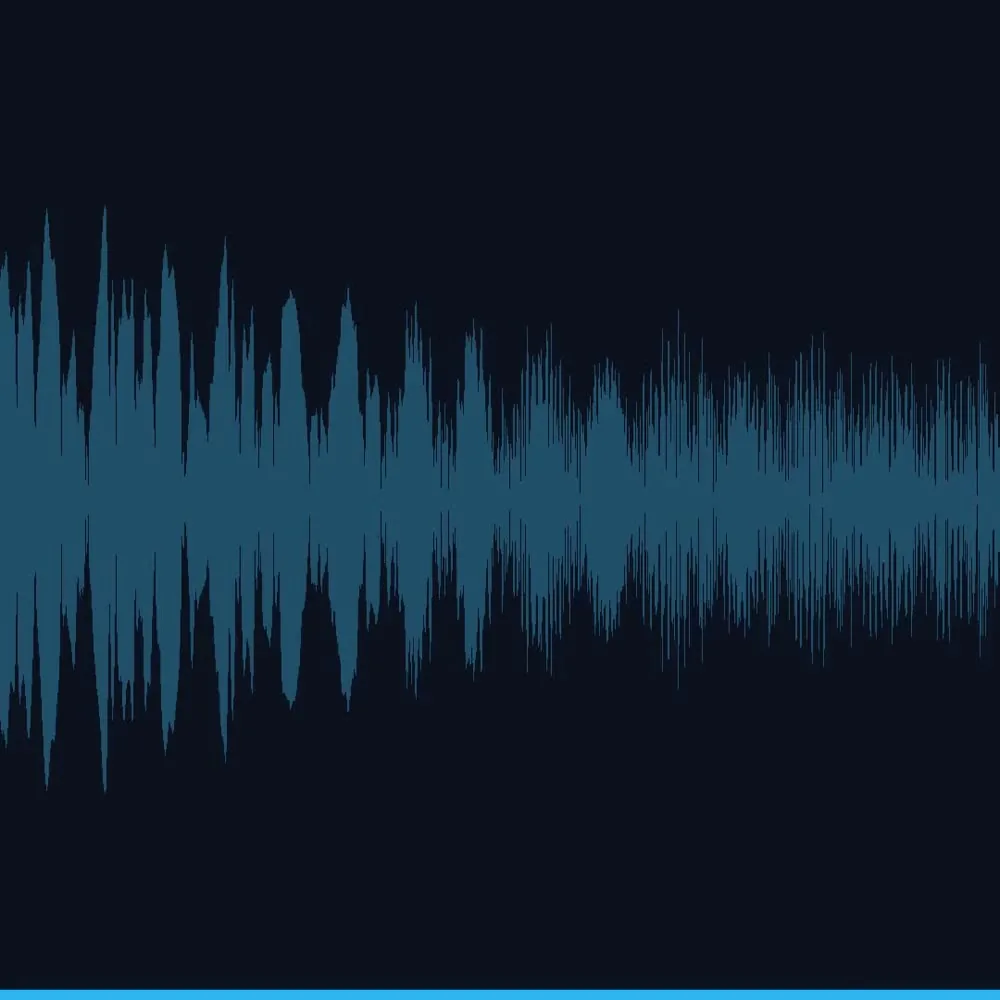 An audiogram frame: a blue waveform on a dark background with a progress bar at the bottom